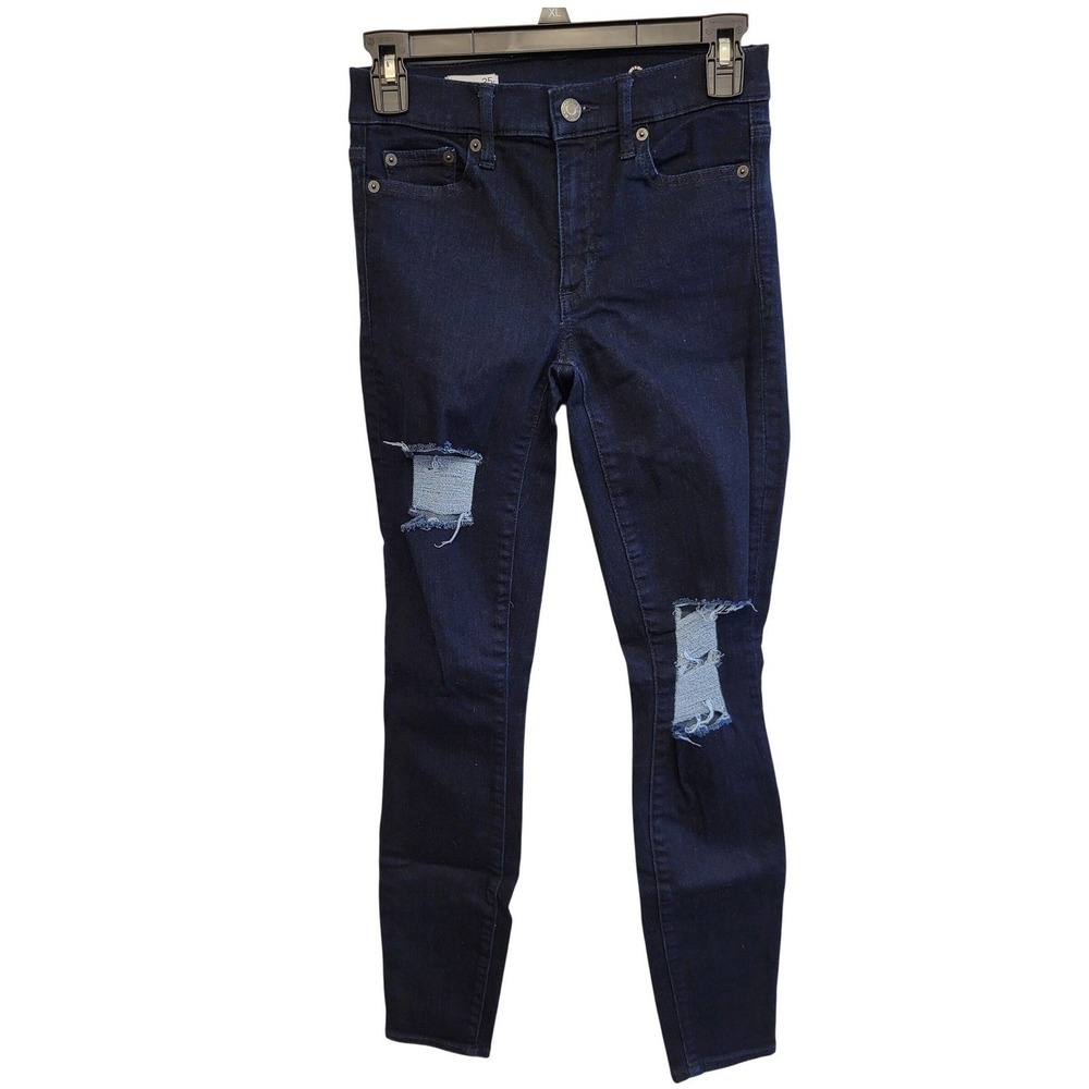 Gap True Skinny Jeans Womens 25 Regular Dark Indigo Distressed Ripped Denim